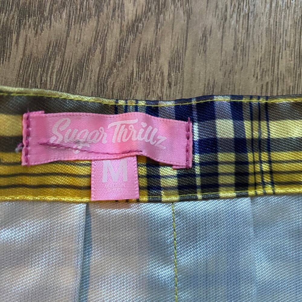 Sugar Thrillz Dolls Kill Frenemies Forever Plaid Skirt Yellow Plaid Clueless M - Picture 4 of 8